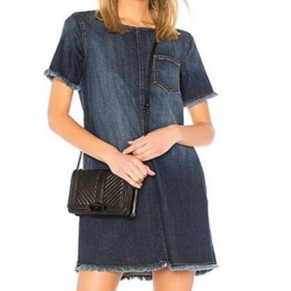 Current Elliot short sleeve frayed hem denim‎ Dress dark wash